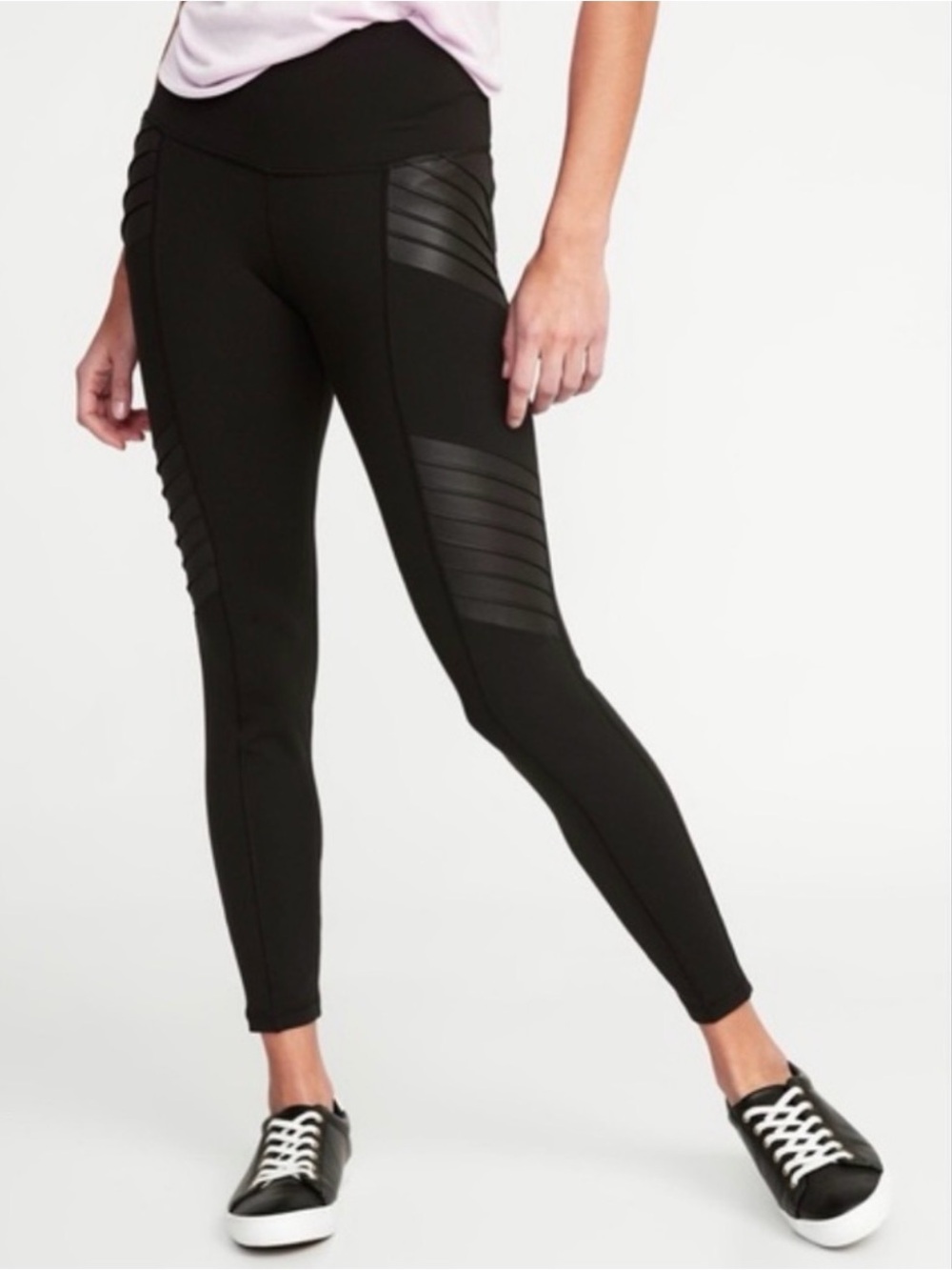NWT Old Navy Active Black Moto Street Leggings faux leather pant Medium